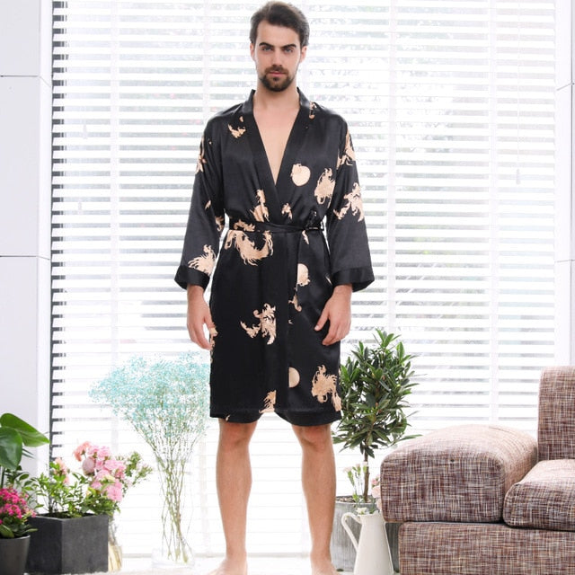 Luxury Designer Men's Silk Kimono Robe 5XL Long Sleeve Sleepwear Bathrobe  Oversized Satin Nightgown Summer Home Clothing