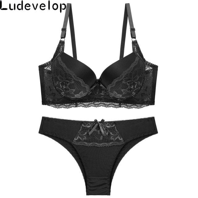 New Top Sexy Underwear Set Cotton Push-Up Bra And Panty Sets 3/4 Cup Brand  Green Lace Lingerie Set Women Deep V Brassiere Black - Price history &  Review