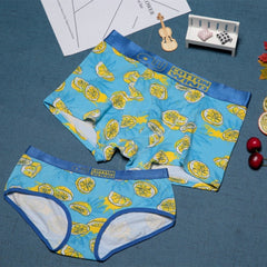 Fruit Series Original Design Cotton Couple Underwear Banana Print Male Boxer Shorts Women Panties Seamless Breathable Underpants - BluePink Lingerie