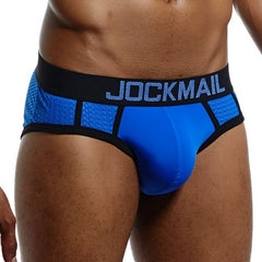 JOCKMAIL Men Underwear Mesh Qucik-Dry Sexy Men Briefs Breathable Mens Slip Cueca Male Panties Underpants Briefs Gay Underwear - BluePink Lingerie