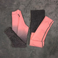 Women Yoga Set Gym Clothing Ombre Seamless Leggings+Cropped Shirts Workout Sport Suit Women Long Sleeve Fitness Set Active Wear - BluePink Lingerie