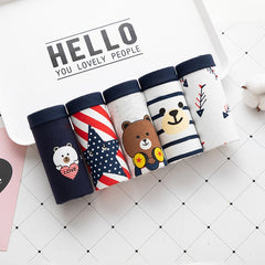 SP&CITY 5pcs/set Cartoon Cute Animal Women's Panties Soft Cotton Seamless Underwear Briefs Girls Sanitary Pants Sexy Lingerie - BluePink Lingerie