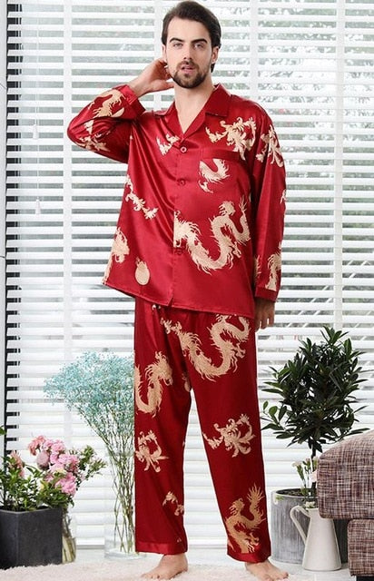 New Couple Women Men Silk Satin Pajamas Long Sleeve Sleepwear
