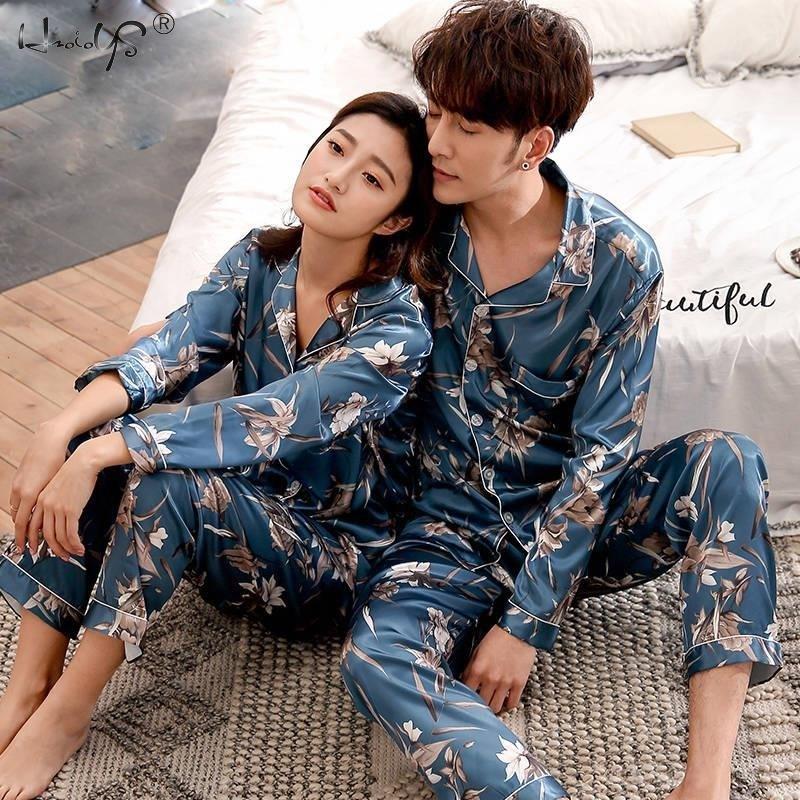 Lovers Winter Pajamas Couples Unisex Silk Sleepwear Soft Pyjama Sets N –  BluePink Lingerie