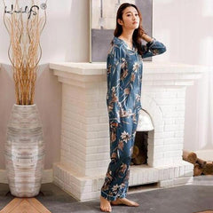 Lovers Winter Pajamas Couples Unisex Silk Sleepwear Soft Pyjama Sets Nightgown Women Pajama Sets Long Sleeve Men Lounge Pijamas - BluePink Lingerie