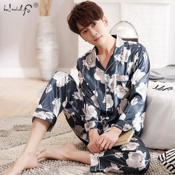 YHWW Sleepwear,Luxury Designer Men's Silk Kimono Robe Plus 5XL Long Sleeve  Sleepwear Bathrobe Oversized Satin Nightgown