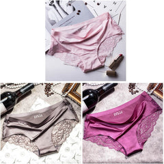 3 pieces / lot Women Sexy Underwear Briefs breathable Hollow Transparent Panties for women Cotton Crotch Women's Lace Panties - BluePink Lingerie