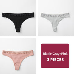 3Pcs/Lot Women's Cotton G-String Thong Panties String Underwear Women Briefs Sexy Lingerie Pants Intimate Ladies Letter Low-Rise - BluePink Lingerie