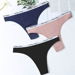 3Pcs/Lot Women's Cotton G-String Thong Panties String Underwear Women Briefs Sexy Lingerie Pants Intimate Ladies Letter Low-Rise - BluePink Lingerie