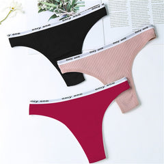 3Pcs/Lot Women's Cotton G-String Thong Panties String Underwear Women Briefs Sexy Lingerie Pants Intimate Ladies Letter Low-Rise - BluePink Lingerie