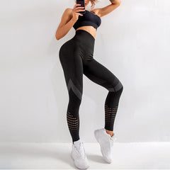 High Waist Fitness Gym Leggings Women Seamless Energy Tights Workout Running Activewear Yoga Pants Hollow Sport Trainning Wear - BluePink Lingerie