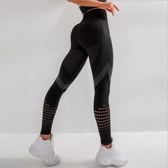 High Waist Fitness Gym Leggings Women Seamless Energy Tights Workout Running Activewear Yoga Pants Hollow Sport Trainning Wear - BluePink Lingerie