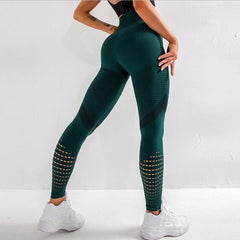 High Waist Fitness Gym Leggings Women Seamless Energy Tights Workout Running Activewear Yoga Pants Hollow Sport Trainning Wear - BluePink Lingerie