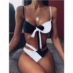 2020 Sexy Women High Waist Bikini Swimsuit Swimwear Female Bandeau Thong Brazilian Biquini Bikini Set Bathing Suit Bather - BluePink Lingerie