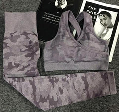 2PCS Camouflage Camo Yoga Set Sports Wear For Women Gym Fitness Clothing Booty Yoga Leggings + Sport Bra GYM Sport Suit Femme - BluePink Lingerie