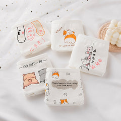 SP&CITY 5pcs/set Cartoon Cute Animal Women's Panties Soft Cotton Seamless Underwear Briefs Girls Sanitary Pants Sexy Lingerie - BluePink Lingerie