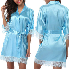 Sexy Lace Lingerie Women's Sleepwear Lace Robe Nightwear G-string Dress Babydolls Erotic Transparent Collar Chemises - BluePink Lingerie
