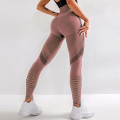 High Waist Fitness Gym Leggings Women Seamless Energy Tights Workout Running Activewear Yoga Pants Hollow Sport Trainning Wear - BluePink Lingerie