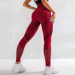 High Waist Fitness Gym Leggings Women Seamless Energy Tights Workout Running Activewear Yoga Pants Hollow Sport Trainning Wear - BluePink Lingerie