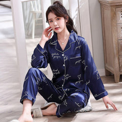 Luxury Pajama suit Satin Silk Pajamas Sets Couple Sleepwear Family Pijama Lover Night Suit Men & Women Casual Home Clothing - BluePink Lingerie