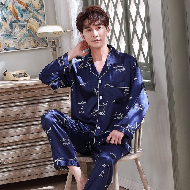 STJDM Nightgown,Satin Couple Pajamas Sets Nightsuits Sets Plus Size Luxury  Sleepwear Home Clothing Men-L lightgreenset