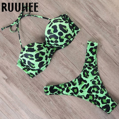 RUUHEE Bikini Swimwear Women Swimsuit 2021 Leopard Brazilian Bikini Set Push Up Bathing Suit Female Summer Beach Wear Biquini - BluePink Lingerie