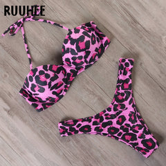 RUUHEE Bikini Swimwear Women Swimsuit 2021 Leopard Brazilian Bikini Set Push Up Bathing Suit Female Summer Beach Wear Biquini - BluePink Lingerie