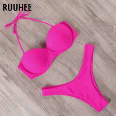 RUUHEE Bikini Swimwear Women Swimsuit 2021 Leopard Brazilian Bikini Set Push Up Bathing Suit Female Summer Beach Wear Biquini - BluePink Lingerie