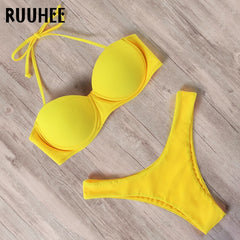 RUUHEE Bikini Swimwear Women Swimsuit 2021 Leopard Brazilian Bikini Set Push Up Bathing Suit Female Summer Beach Wear Biquini - BluePink Lingerie