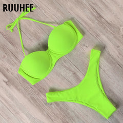 RUUHEE Bikini Swimwear Women Swimsuit 2021 Leopard Brazilian Bikini Set Push Up Bathing Suit Female Summer Beach Wear Biquini - BluePink Lingerie