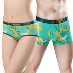 Fruit Series Original Design Cotton Couple Underwear Banana Print Male Boxer Shorts Women Panties Seamless Breathable Underpants - BluePink Lingerie